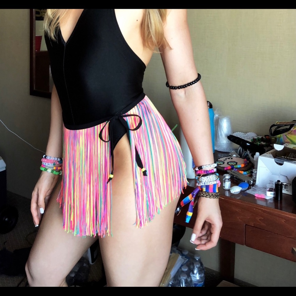 Hand sewn multi-colored streamer skirt